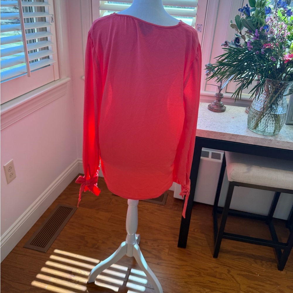 CeCe Bright Women's V-Neck Coral Top - Picture 5 of 8